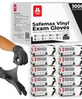 Top Notch Black Synthetic Vinyl Exam Gloves 5 Mil Thick Powder Free Latex Free Large Grip Tight Design 1000 Count Box, hand putting on glove.