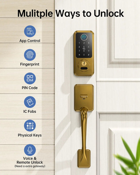 Slick Smart Keyless Entry Door Lock With Fingerprint Keypad And Wifi Bluetooth Remote For Front Porch Security True No Sweat Home Upgrade Top Shelf Auto Lock Satin Brass Set