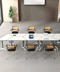 Foldable Office Desk With Hella Smooth Rolling Wheels And Rock Solid Steel Frame, adjustable mobile computer workstation in a modern office.
