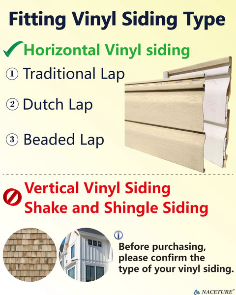 Illustration showing compatible vinyl siding types for Vinyl Siding Hooks 20 Pack Heavy Duty Siding Clips Siding Hanger For Hanging On Patio No Hole Required Outdoor Command Hooks For Decor Wreaths And More.