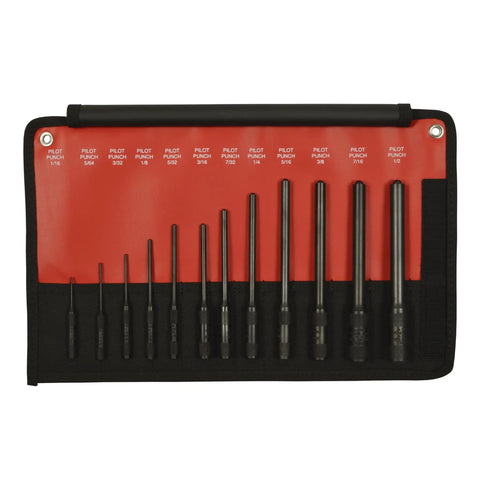 Pilot Punch 12 Piece Set In A Kit Bag With Black Oxide Finish For Driving And Removing Roll Pins Made In USA in pouch