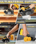 Slick Kickin 3 Inch Mini Circular Saw With Heavy Duty Brushless Motor And Two Speed Control cuts wood plastic soft metal and ceramic tile.