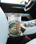 Patriotic Stainless Steel Insulated Tumbler With Retro Sailboat Flag Design Red White And Blue Celebrating Fourth of July inside car