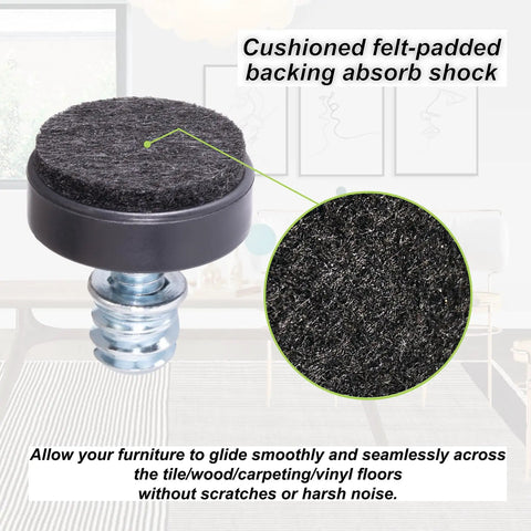 Close-up of felt padded base of Twenty Four Pack 1/4-20 Thread Leveling Feet With Separate Self Adhesive Felt Pads