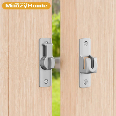 Heavy Duty Badass Flip Door Latch With Slick Silver Coating And Smooth 90 To 180 Degree Action For Barn Doors Cabinets And Bathrooms installed on wood.