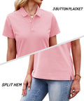 Light Pink Women Polo Shirt With Short Sleeve 3 Button Collared Golf Style Cotton Blend Lightweight Breathable All Day Comfort Work Top For Summer Casual Business Casual Tee Size M