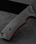 Close-up of ergonomic G10 handle on VG10 Steel Fixed Blade Tactical Knife with Kydex Sheath Tough As Nails Outdoor Survival Knife