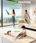 Family using the Cordless Handheld Vacuum Cleaner With 11KPa Strong Suction And Up To 25 Minutes Runtime for different home cleaning tasks.