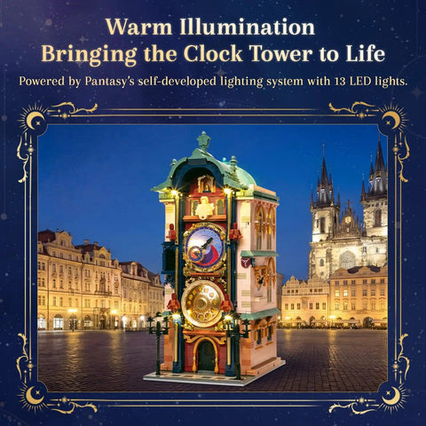Prague Astronomical Clock Building Set For Adults With LED Lighting And Motorized Gear System Three Level Gothic Architecture Display Dope European Landmark Model Kit For Collectors