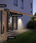 15 Degree Slanted Roof Pergola Bracket Kit With Wall Mount Extension And 3-Way Brackets For Outdoor Pergolas, Fits 4x4 Lumber Actual 3.5x3.5, Built Tough Heavy Duty Steel Construction For Log Cabins And Patios installed view