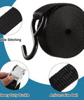Set Of 16 Heavy Duty Cambuckle Tie Down Straps With S Hooks, 1763 Lb Break Strength, close-up of buckle and stitching detail