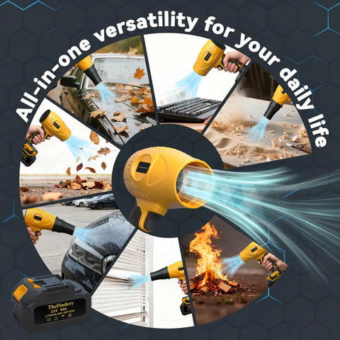 Beast Cordless Leaf Blower With 600000 RPM Brushless Motor, 110 MPH Wind, multiple uses depicted