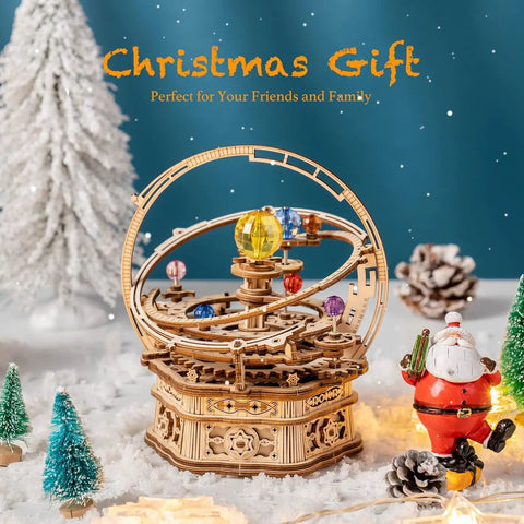 Starry Night 3D Wooden Puzzle Music Box Kit For Adults And Teens, hands-on rotating model craft on winter display