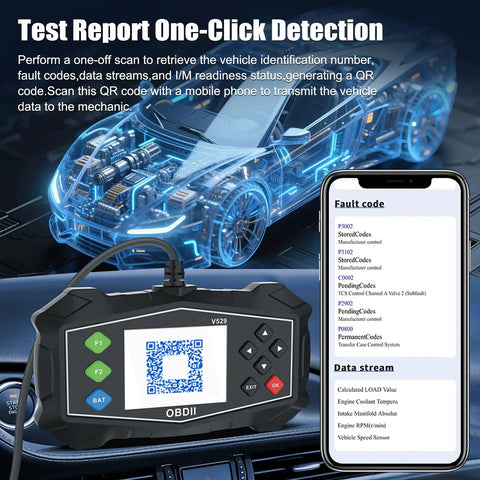 OBD2 Diagnostic Tool And Code Reader For All OBDII Cars 1996 And Up, Real Time Data, Engine Fault Codes, Battery Tester
