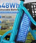 Fat Tire Electric Trike For Adults With Basket Foldable 1000W Peak Motor 3 Wheel Ebike With 18x3 Fat Tires 48V 648Wh Removable Battery Step Through Design Pedal Assist Up To 55 Miles, blue battery close-up