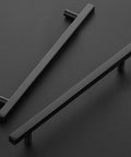 Close-up of 30 Pack 10 Inch Matte Black Cabinet Pulls Stainless Steel Kitchen Cupboard Handles Square Design 7 1/2 Inch Hole Center.