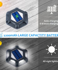 Solar Dock Lights 8 Pack Waterproof Outdoor LED Aluminum Path Lights For Driveways And Gardens, Solar Powered Step Lights With 6 LEDs And 1200mAh Battery, White Finish, No Fuss Install, Durable Yard Pathway Lighting showing solar panel and battery illustration.