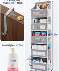 Heavy Duty Over The Door Storage Organizer With Five Tier Shelves For Bedroom Pantry Bathroom Rock Solid Swing Proof Design shown with dimensions.