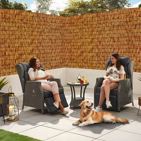Privacy Screen Made Of Bamboo Reed Fencing For Patio And Backyard Hangout, 4 Feet High Outdoor Privacy Barrier in garden setting