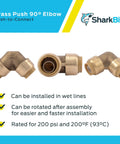 Push To Connect Brass Plumbing Elbow Fitting For Half Inch PEX Copper CPVC PERT HDPE Pack Of Ten Ninety Degree Bend