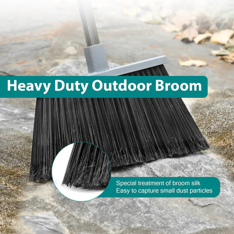 Four Pack Beast Mode Outdoor Broom Set With 58-Inch Stainless Steel Handle, 12.6-Inch Wide Angle Broom Head sweeping outdoors