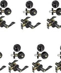 Heritage Front Door Entry Lever Lockset And Single Cylinder Deadbolt Combo In Aged Oil Rubbed Finish, 7 Pack Keyed Alike