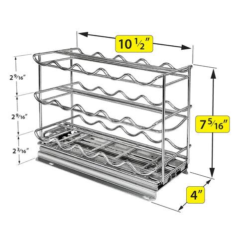 Slide Out Coffee Pod Holder And K Cup Organizer For Narrow Cabinets, Slim Pull Out Rack, measurements, chrome finish