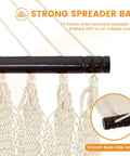 Close-up of Caribbean Rope Hammock For Outdoors Extra Large 13 Ft Two Person Hand Woven Polyester XL Hammock with spreader bars.