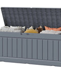 Gray 82 Gallon Outdoor Storage Box With Lid For Patio Furniture Garden Tools And Pool Supplies Weatherproof UV Resistant Lockable
