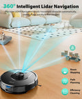 Robot Vacuum And Mop With 6000Pa Suction, Self Emptying Base For 90 Days Capacity, LiDAR Navigation With Home Mapping, Great For Pet Hair On Hard Floors And Carpet, L8000 Plus in living room, showcasing LiDAR navigation and mapping features.