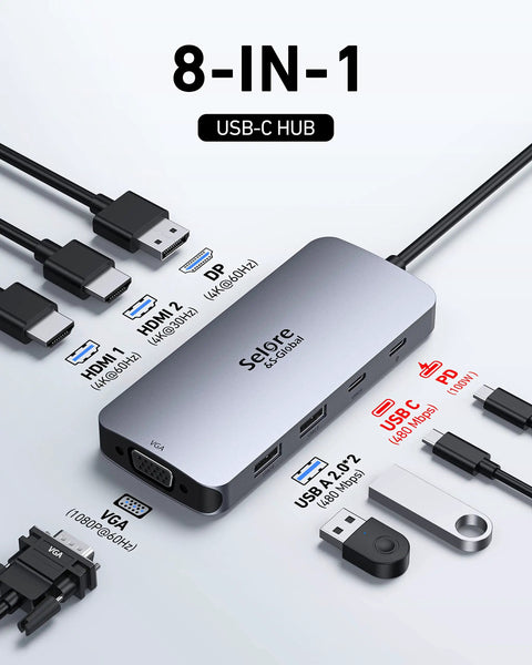 USB C Docking Station Beast For 3 Monitor Setup With Dual HDMI And DisplayPort Plus VGA, 100W PD Charging, Plug And Play