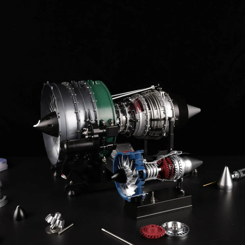 Ultra Realistic Mini Metal Turbofan Engine Model Kit That Actually Runs, 1:20 Scale, 170 Plus Parts with components shown