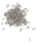 Premium 304 Stainless Steel Phillips Pan Head Machine Screws 2 56 X 1 8 Inch 100 Count pile of screws on white background.