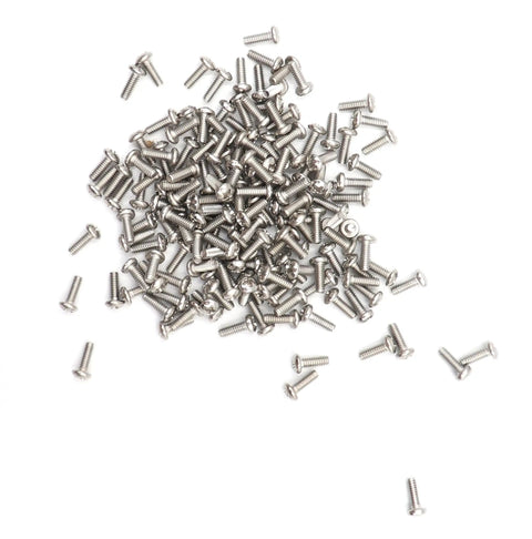 Premium 304 Stainless Steel Phillips Pan Head Machine Screws 2 56 X 1 8 Inch 100 Count pile of screws on white background.