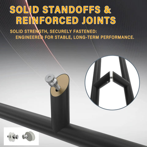 Offset Double Sided Door Pull Handle Built To Last In Matte Black 48 Inch Length 304 Stainless Steel Round Bar Ladder Style Push Pull For Heavy Duty High Traffic Entrances, reinforced joint detail