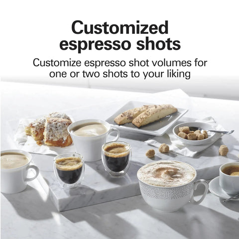 Customized espresso shots displayed with pastries on a marble tray, showcasing the Kickstart Your Morning Grind With This Retro White Espresso Machine Highlighting A Patent Slide And Lock Portafilter 15 Bar Pressure And A Hit Different Milk Frother For Silky Lattes And Bold Cappuccinos Pure Barista Vibes Guaranteed.
