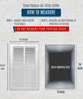 Dimensions guide for Fits 14x24 Duct Opening Steel Return Air Grille With Fixed Hinged Frame For 1 Inch Filters, wall or ceiling