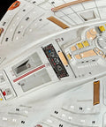 Close-up of U.S.S. Voyager 1:670 Scale Unassembled Unpainted Plastic Model Kit for Star Trek Fans Intrepid Class Starship top details.