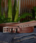 Men's Leather Belt 1.75 Inch Wide For Work Casual And Dress Built To Last Durable Brown Belt With Classic Style on Jeans