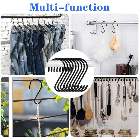 Heavy Duty 6 Inch S Hooks Set Of 12 Vinyl Coated No Slip Metal Hangers for hanging clothes, kitchen tools, and plants.