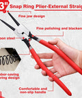 Heavy Duty 13 Inch Snap Ring Pliers External Circlip Pliers With Straight Jaw for retaining rings, red PVC handle, spring assist