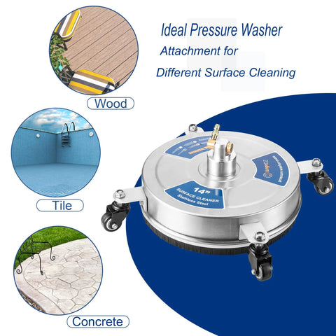 Pro Grade 19 Inch Pressure Washer Surface Cleaner With Four Wheels And Quick Connect, ideal for multiple surfaces.