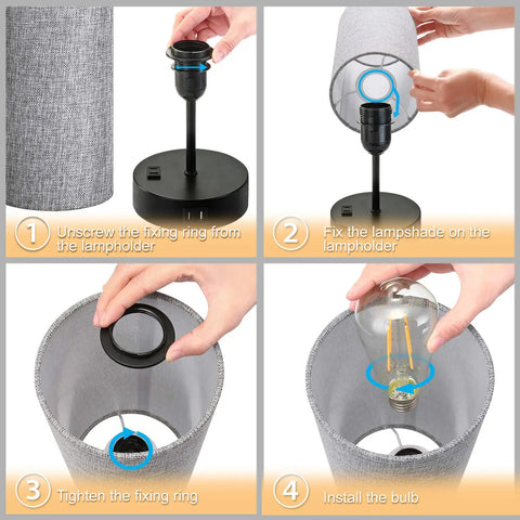Assembly steps for Dual USB Charging Ports And AC Outlet Nightstand Lamps Set Of 2 Touch Control 3 Way Dimmable Bedside Lamps with Grey Fabric Shade