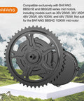 44T 6.5mm Offset Chainring for BBS02B BBS01B Mid Drive Kits on display with mountainous backdrop