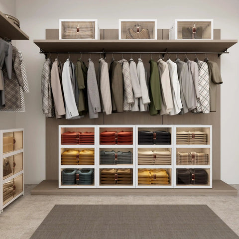 Heavy Duty Foldable Storage Bins With Smooth Rolling Wheels And Secure Door Lock Spacious Collapsible Plastic Containers For Closets Garage Attic Stackable Home Organizers No Sweat Assembly in a stylish closet.