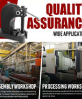 Beefy 1 Ton Manual Arbor Press with hand wheel shown above assembly and processing workshops for quality assurance.