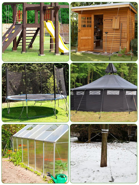 Beefy Heavy Duty Ground Anchors Kit 4 Pack 30 Inch Anchors with sheds, swing sets, trampolines, greenhouses, tents, and trees.