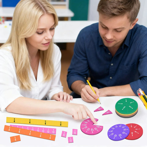 Teachers using Magnetic Fraction Tiles And Circles Set For Preschool And Elementary Math 102 Piece Magnetic Fraction Manipulatives