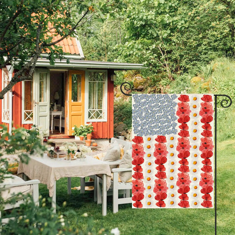 Colorlife Myosotis Poppy Memorial Day Garden Flag 12x18 Inch Double Sided Outdoor Yard Flag displayed in garden setting