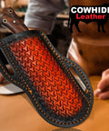 Rugged Fixed Blade Hunting Knife With Powder Coated Stainless Steel Blade And Wooden Grip Full Tang Build For Camping Survival And Outdoor Use A Beast Of An Outdoor Utility Knife For Any Outdoor Adventure in cowhide leather sheath.